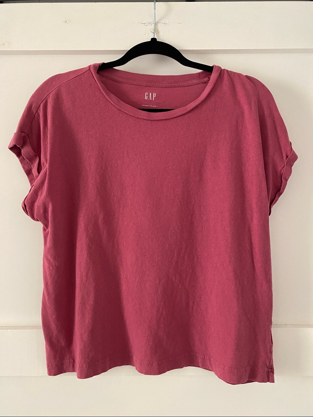 GAP Women's Short Sleeve Tee in Deep Raspberry Pink